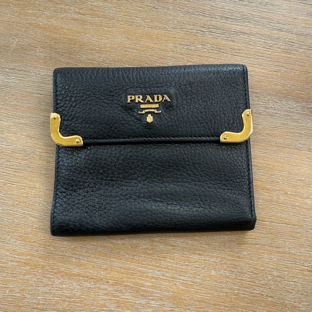 Prada Black Wallet with Gold Details